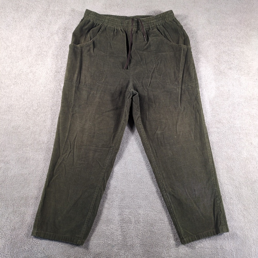 Cascade Blues Corduroy Pants Women 14 Short Olive Green USA Casual Drawstring